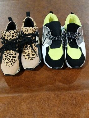 Steve Madden Leopard Print and Neon Yellow Sneakers
